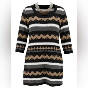 Pink Rose Black and Tan Striped Mini Dress Size Large